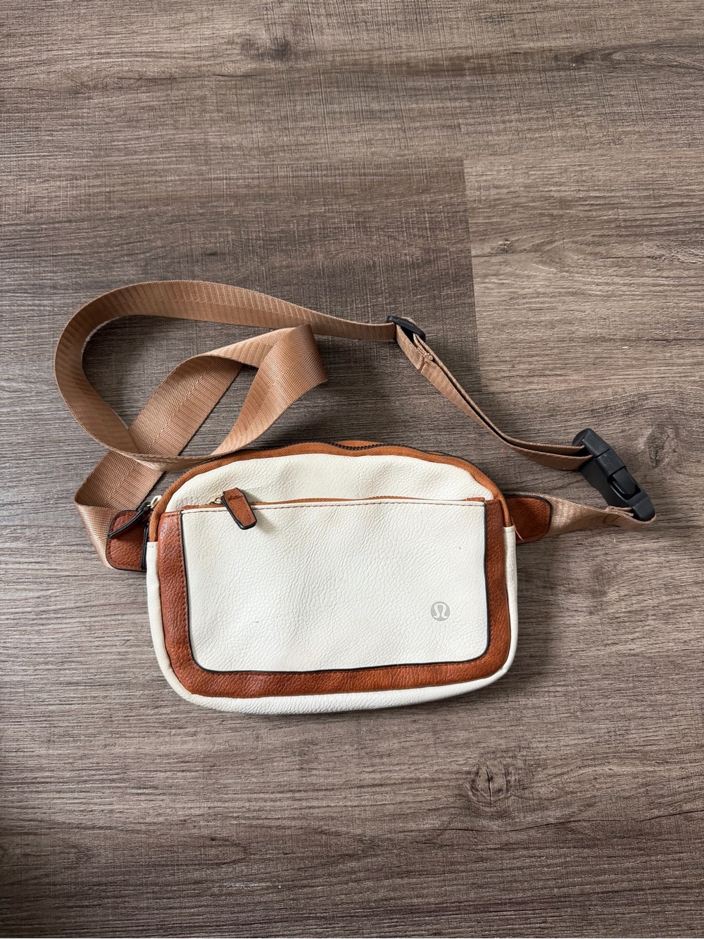 lululemon Cream and Brown Leather Crossbody Belt Bag